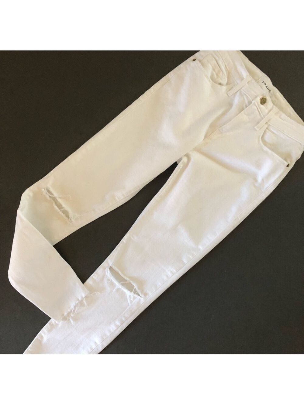 Frame Denim Le Skinny de Jeanne Size 26 White Step Hem Distressed Like New
